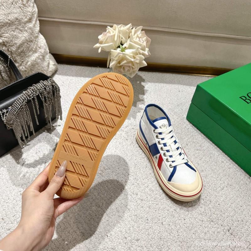 2025 Unisex Bottega Veneta White Blue Red Canvas Lambskin Sneakers Hand Painted LY00