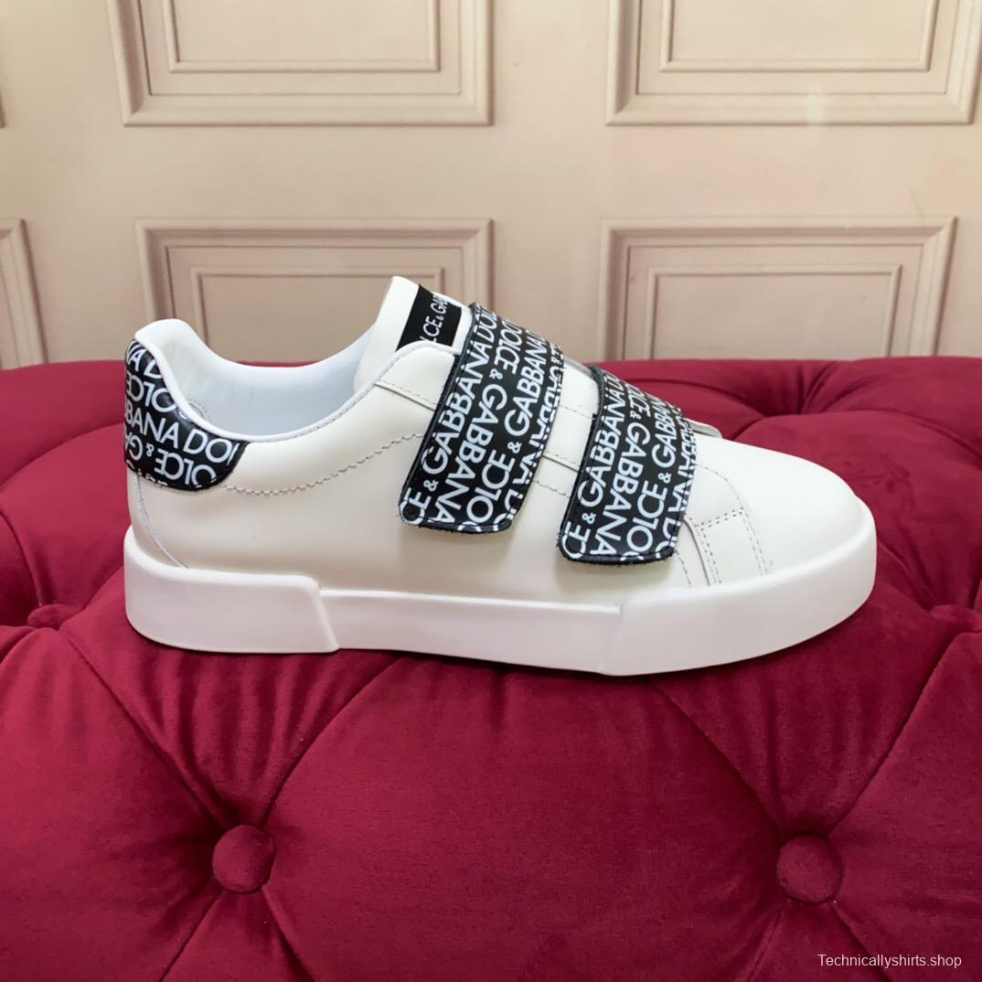 2025 Unisex Dolce & Gabbana White Leather Sneakers LOGO Strap LY00300