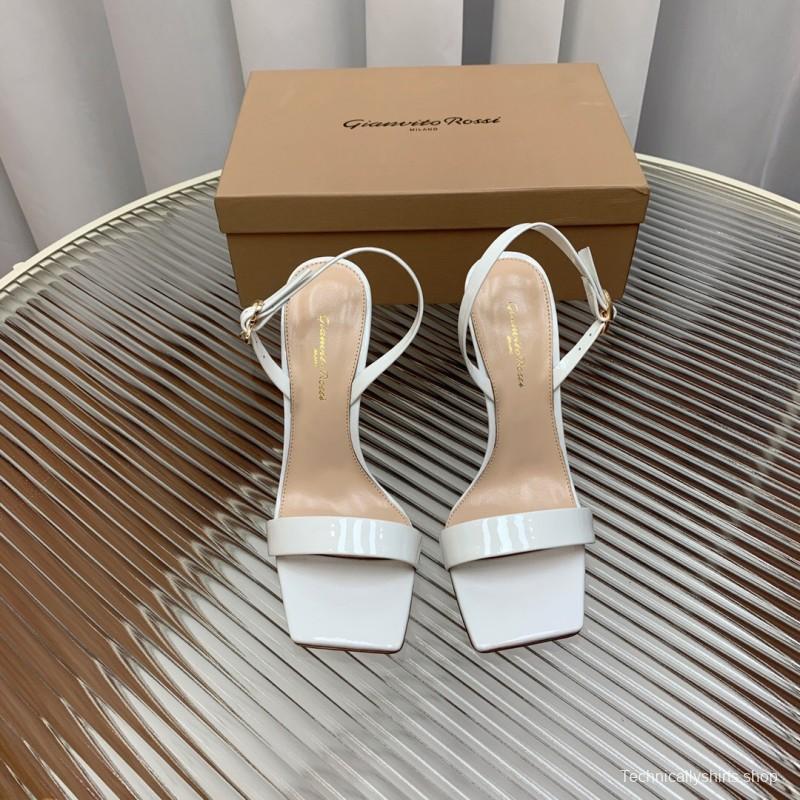 2025 Women Gianvito Rossi White Leather High Heel Slingback Sandals