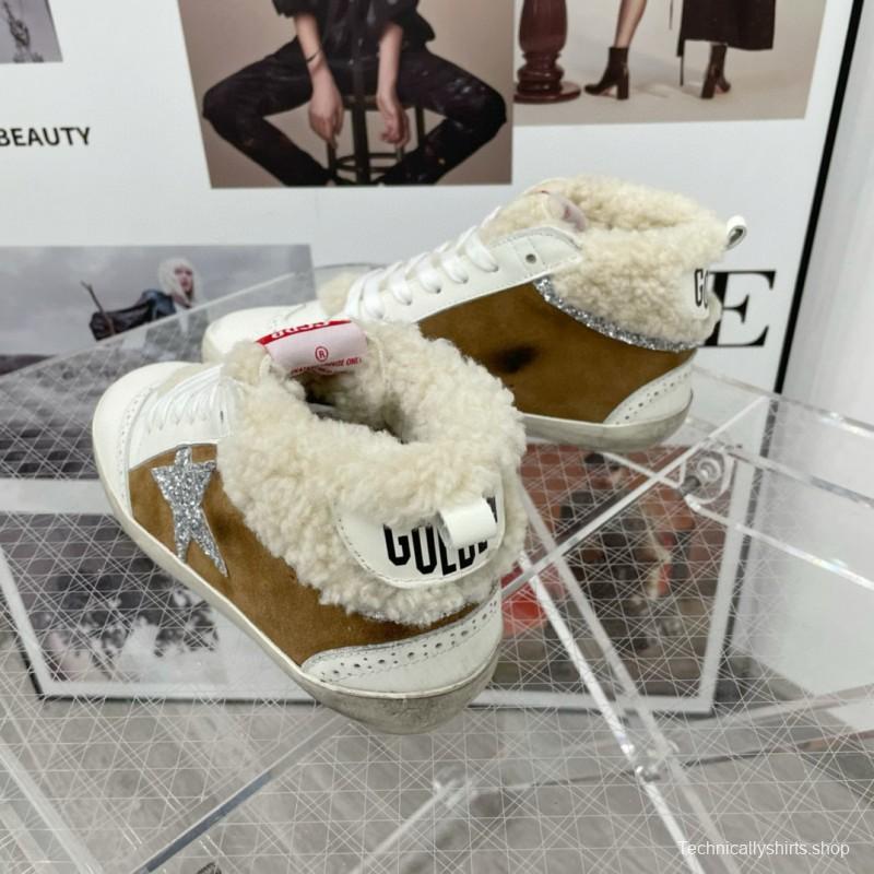 2024 Unisex GGDB Brown White Shearling Suede Leather High-Top Sneakers MJ00300