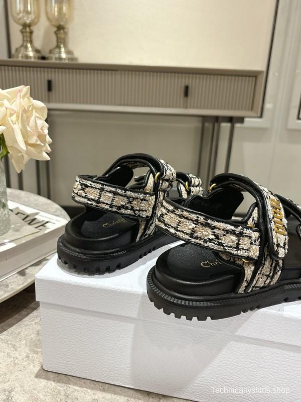 2025 Women Dior Black White Canvas Sandals KFY00300
