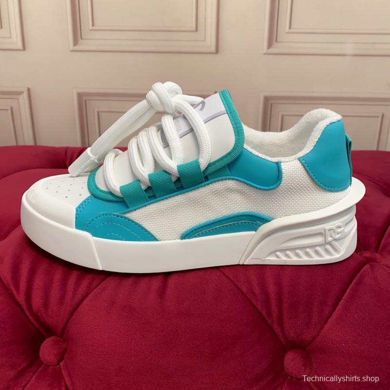 2025 Unisex Dolce & Gabbana White Blue Leather Textile Sneakers