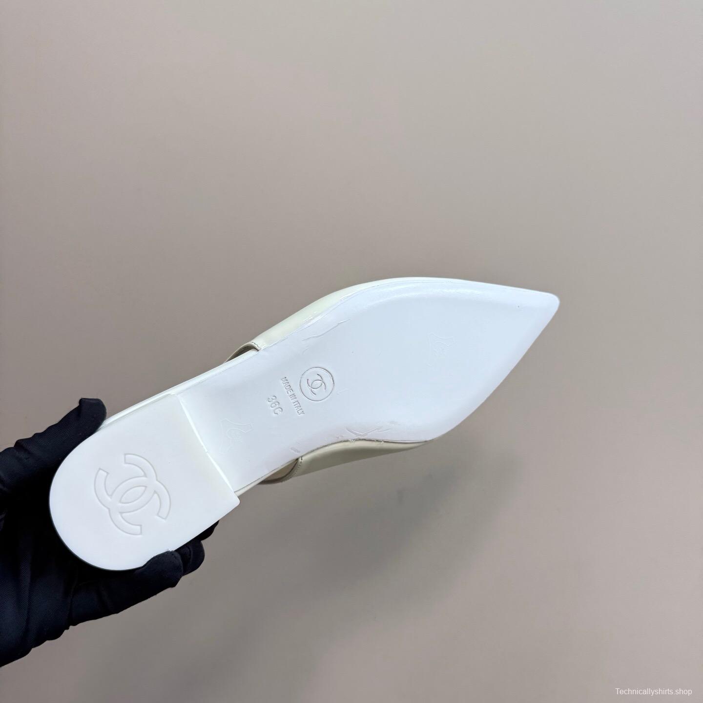 2025 Women Chanel White Leather Slingback Pumps