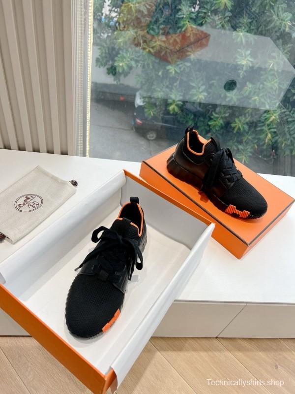 2024 Unisex Hermès black orange knit sneakers