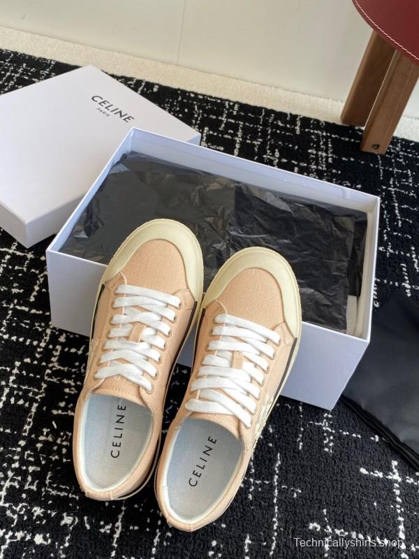 2025 Women Celine Pink Canvas Leather Sneakers