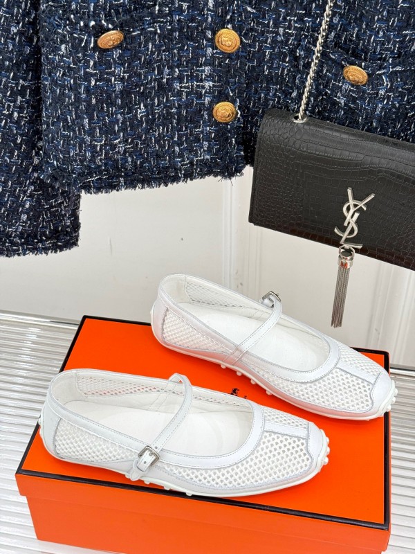 2025 Women Hermès White Mesh Mary Jane