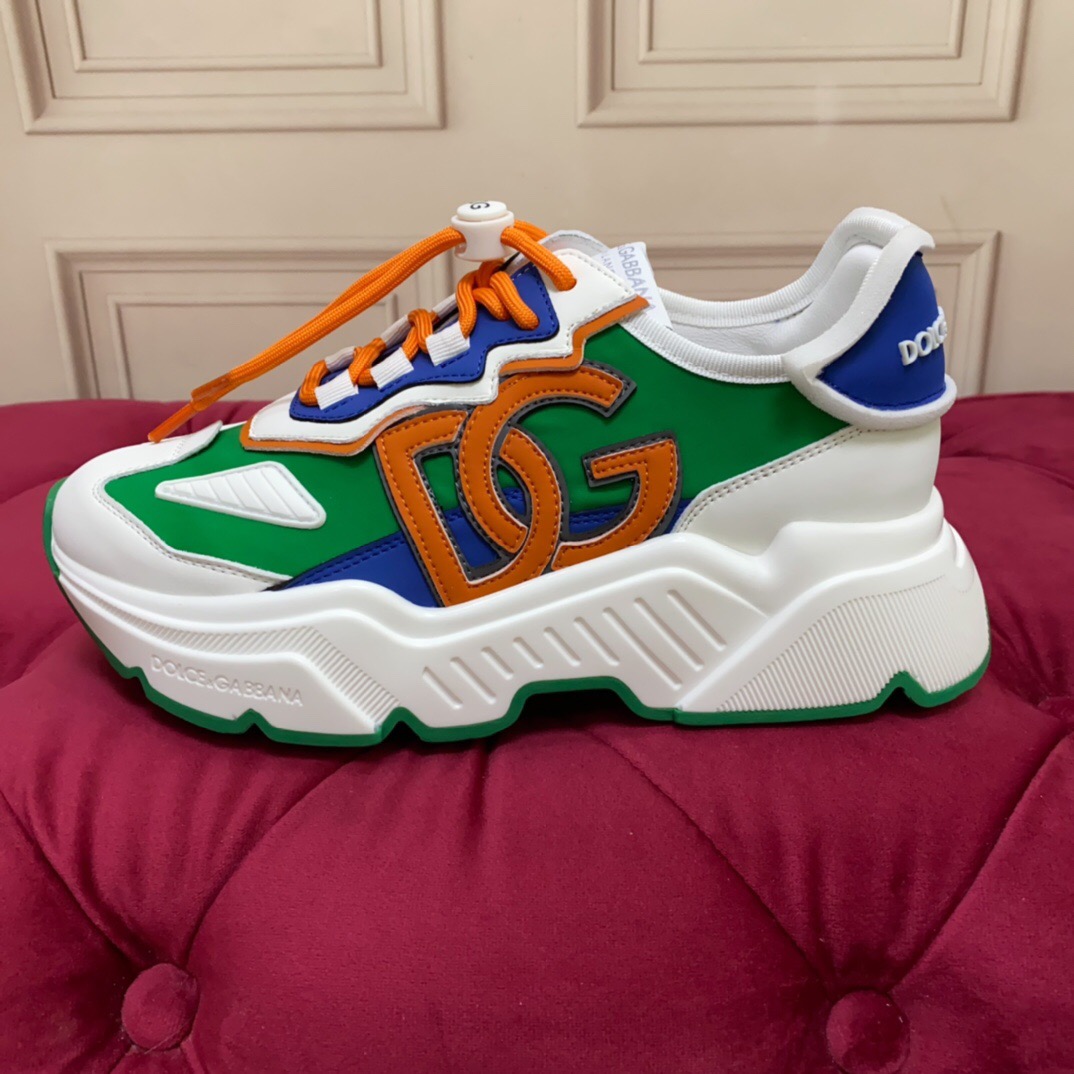 2025 Unisex Dolce & Gabbana Green Blue Orange Leather Lycra Sneakers DG