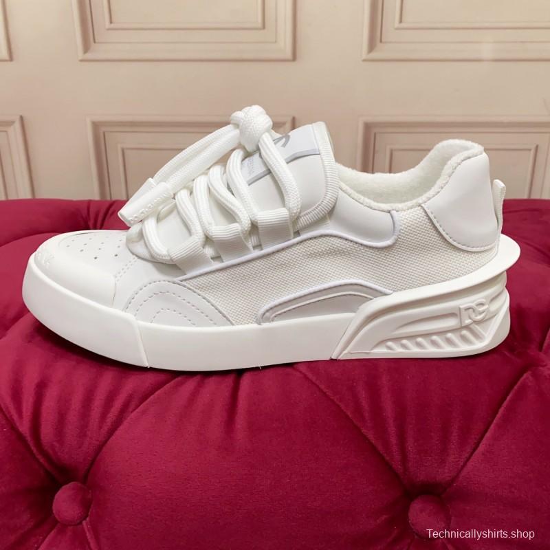 2025 Unisex Dolce & Gabbana White Leather Mesh Sneakers