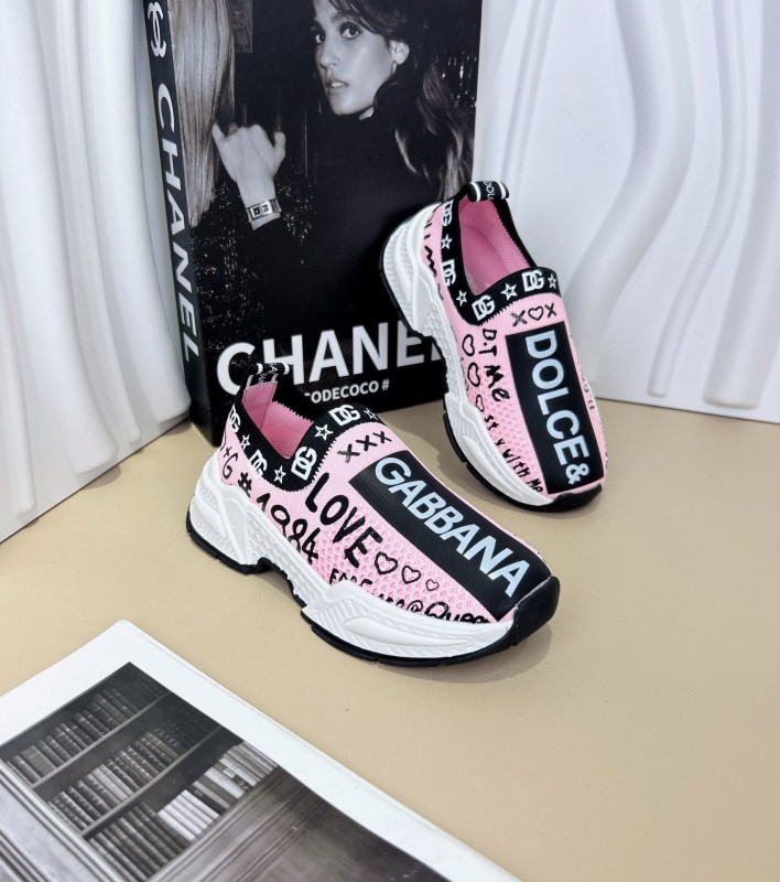 2024 Kids Dolce & Gabbana Pink Black White Yellow Fabric Sneakers