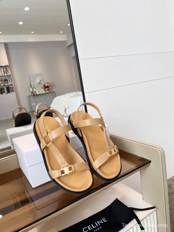 2025 Women Celine Beige Leather Sandals LY00220