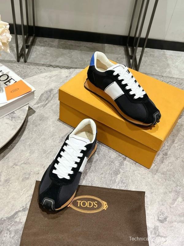 2025 Women TOD'S Black White Nylon Calfskin Sneakers