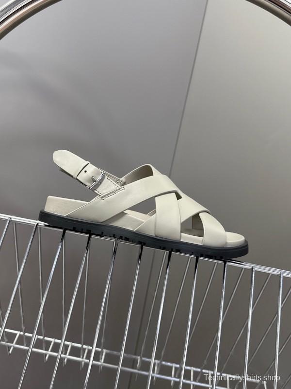 2025 Women Hermès Beige Leather Slippers