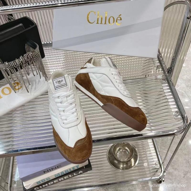 2025 Women Chloé White Brown Leather Suede Sneakers LY00300