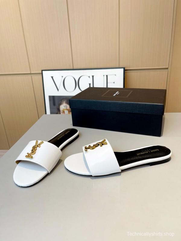 2025 Women Yves Saint Laurent White Leather Slippers LY00180
