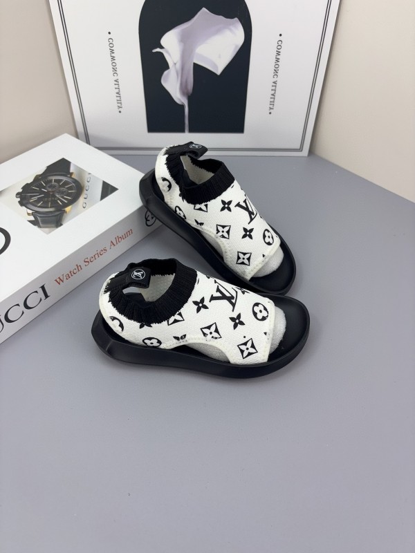 2025 Kids Louis Vuitton Black White Fabric Sandals