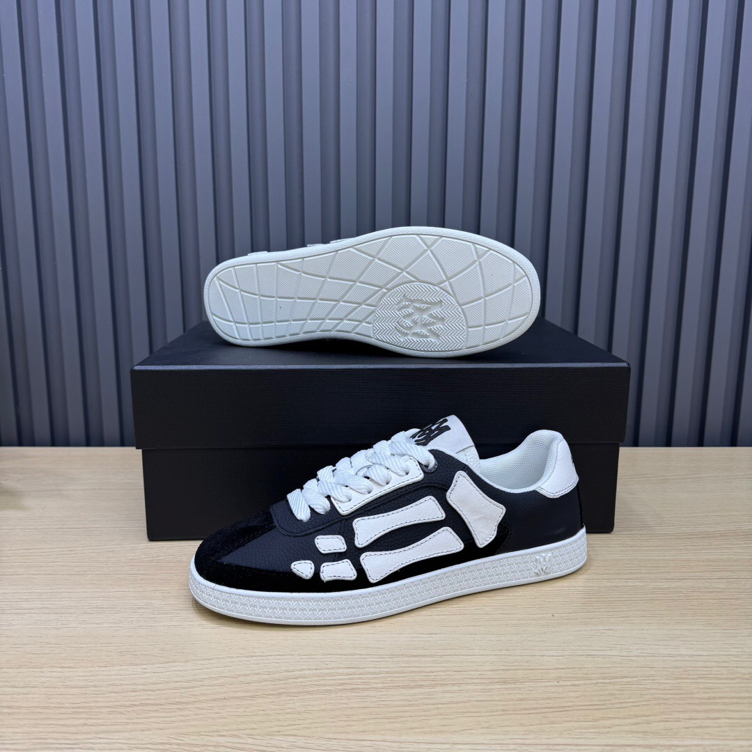 2025 Unisex Amiri Black White Leather Mesh Sneakers Skeleton Design LY00280
