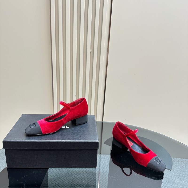 2025 Women Chanel Red Black Suede Leather Mary Jane Exclusive KFY00290