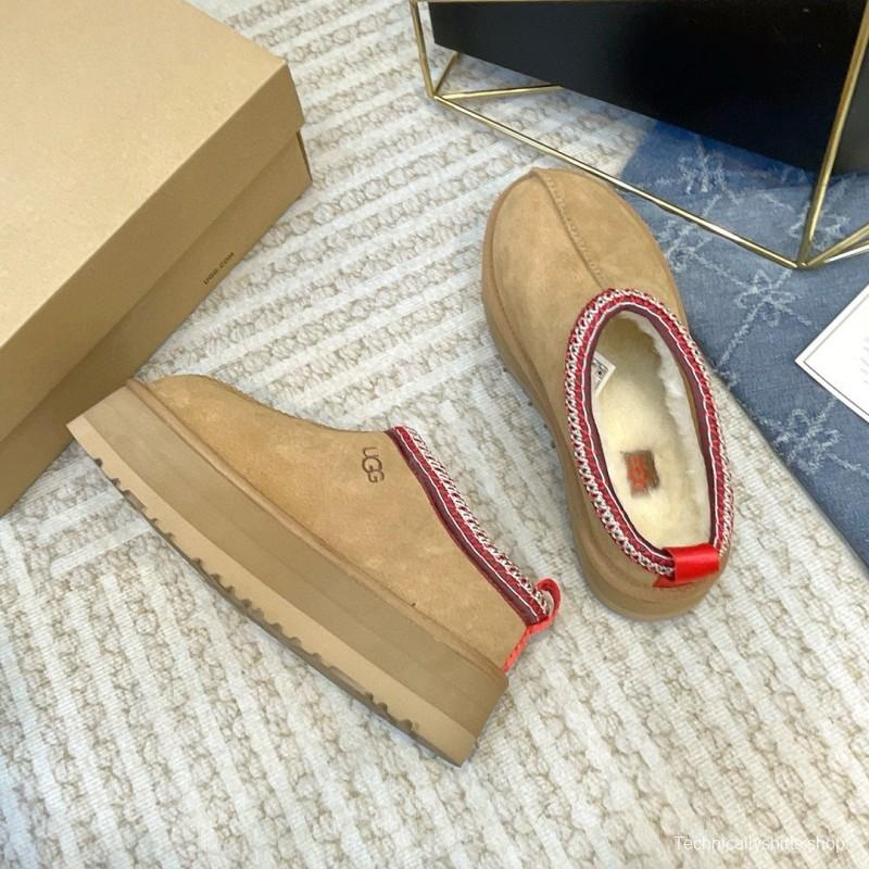 2024 Women UGG Beige Red Suede Platform Slip-On MJ00230