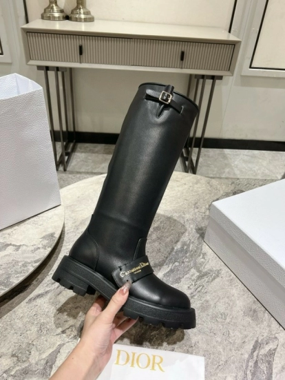 2024 Women Dior Black Leather Boots CJ Serial