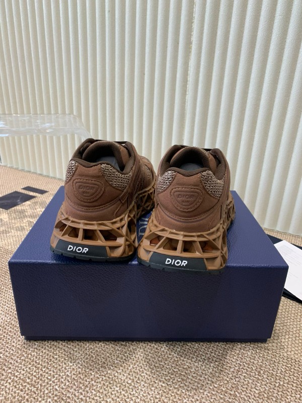 2024 Unisex Dior Brown Mesh Leather Sneakers MJ00400