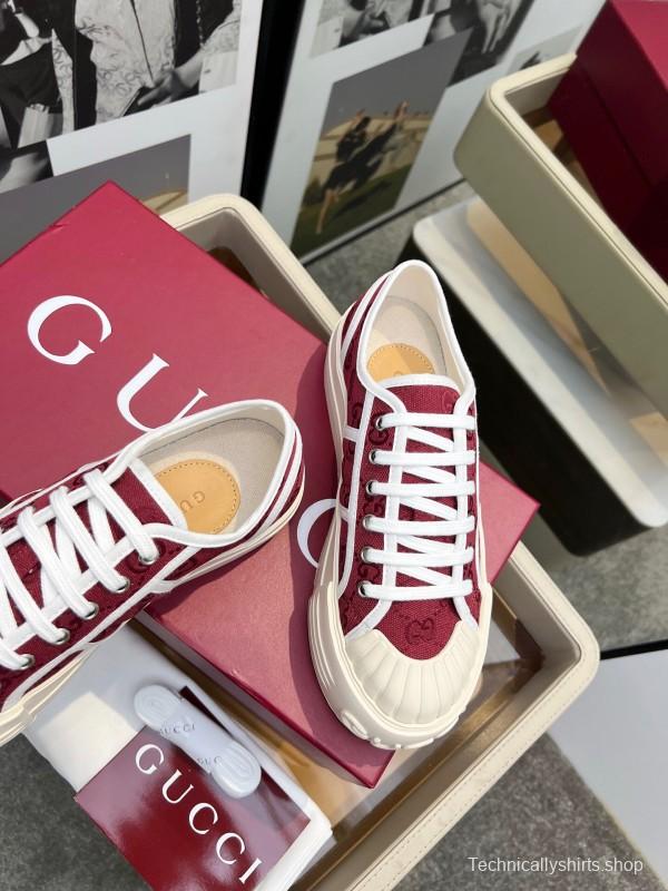2025 Women Gucci Red White Canvas Sneakers