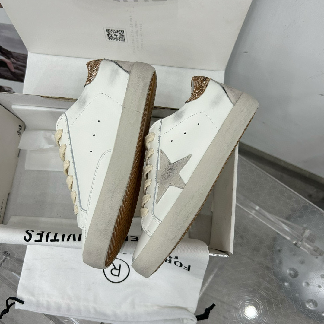 2025 Women GGDB White Grey Glitter Leather Sneakers