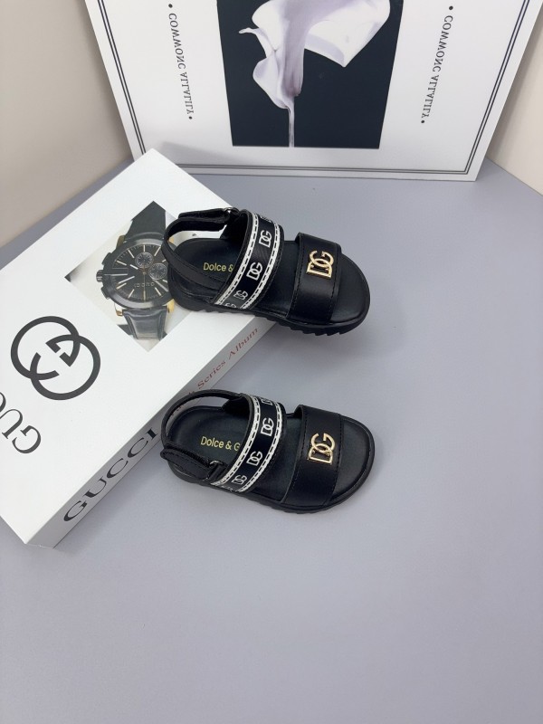 2025 Kids Dolce & Gabbana Black White Leather Sandals