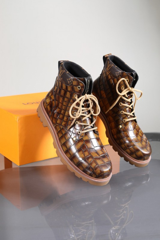 2024 Men Louis Vuitton Brown Leather Casual High-top MJ00470