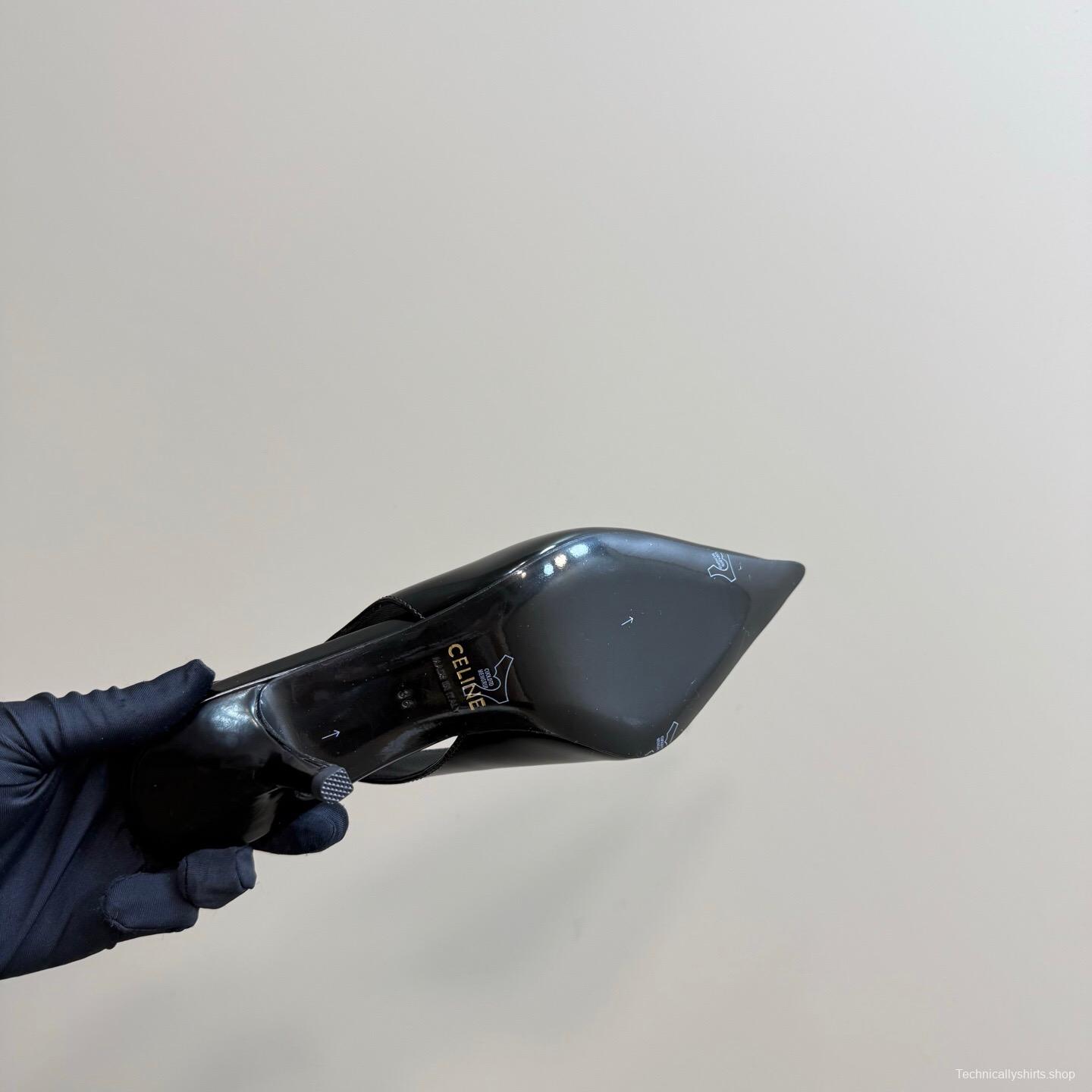 2025 Women CELINE Black Patent Leather Slingback Pumps KFY00310