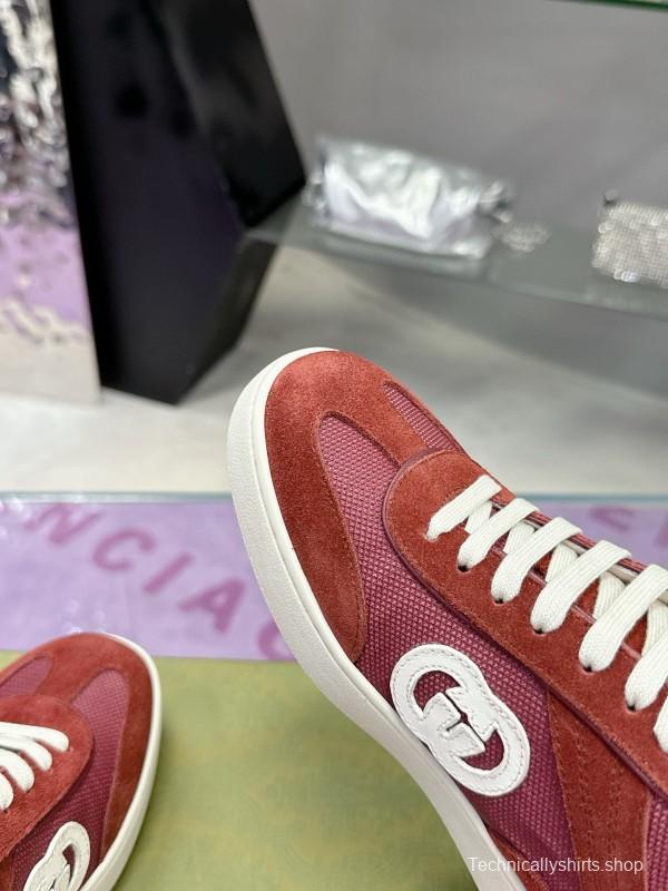 2024 Unisex Gucci Red Burgundy White Leather Suede Sneakers MJ00310