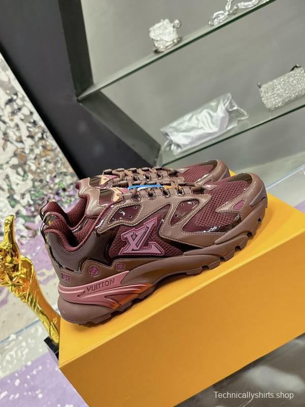 2025 Men Louis Vuitton Brown Mesh Leather Sneakers MJ00420