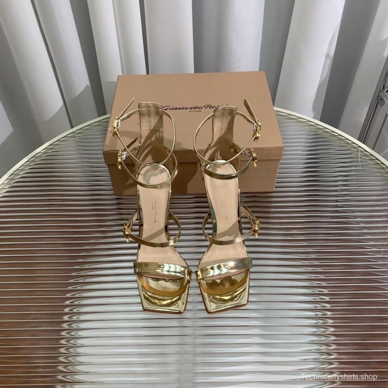2025 Women Gianvito Rossi Gold Leather High Heel Sandals