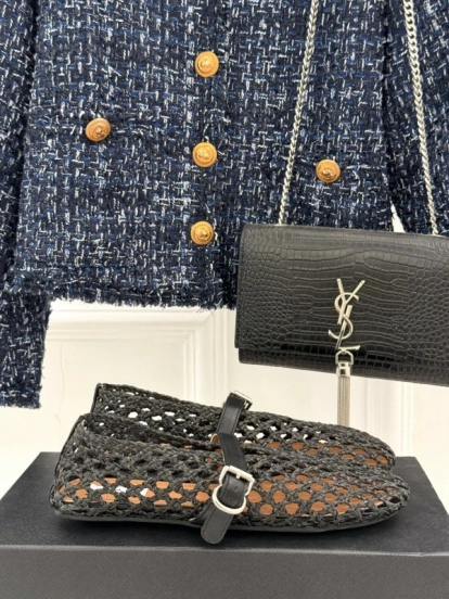 2025 Women AlAIA Black Leather Woven Mary Jane