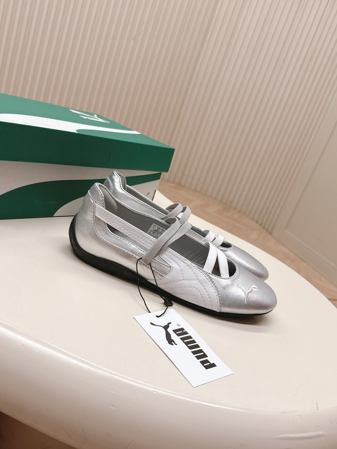 2025 Women PUMA Silver Leather Ballet Flats LY