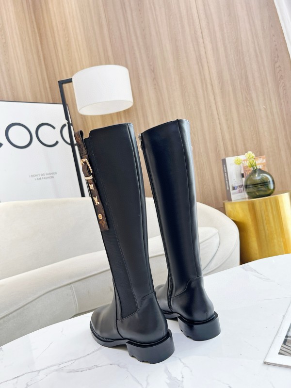 2024 Women Louis Vuitton Black Leather Boots MJ00420