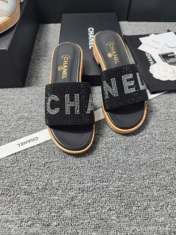 2025 Slippers Chanel Black Fabric Women Slippers