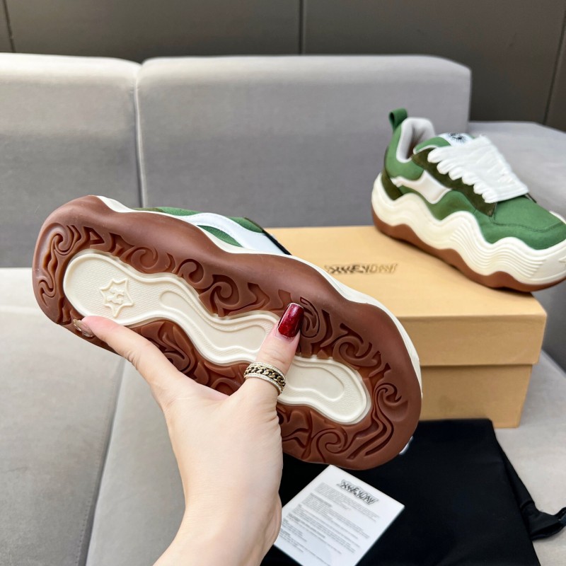 2025 Unisex HEYDAY Green White Canvas Leather Wave Sneakers KFY00260