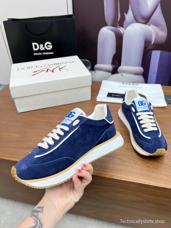 2025 Men Dolce & Gabbana Blue Suede Leather Sneakers LY00300