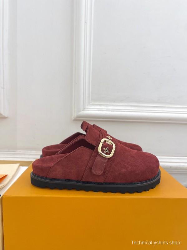 2025 Women Louis Vuitton Burgundy Suede Mule COSY COMFORT KFY00300(F)
