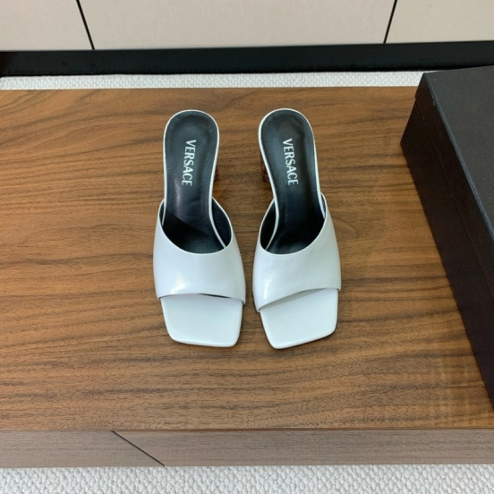 2025 Women VERSACE White Leather Slippers