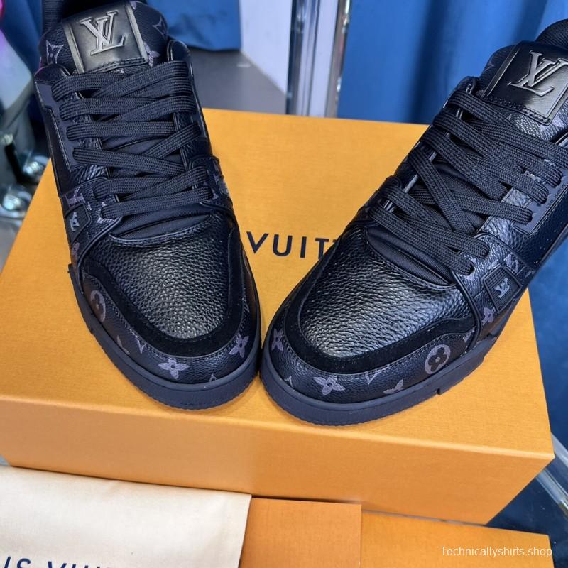 2025 Unisex Louis Vuitton Black Grey Leather Trainer