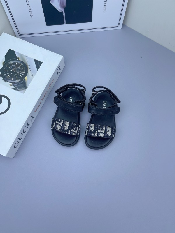 2025 Kids Dior Black Fabric Leather Sandals