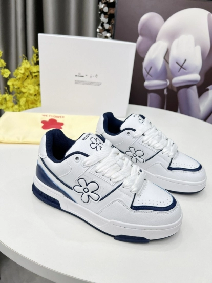 2025 Unisex WEFLOWER White Navy Leather Sneakers LY00280