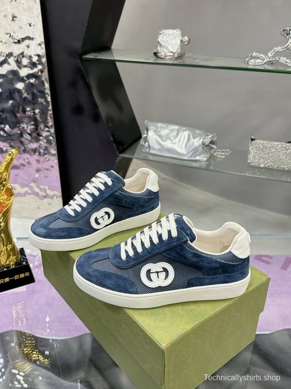 2024 Unisex Gucci Blue Navy White Suede Leather Sneakers MJ00310
