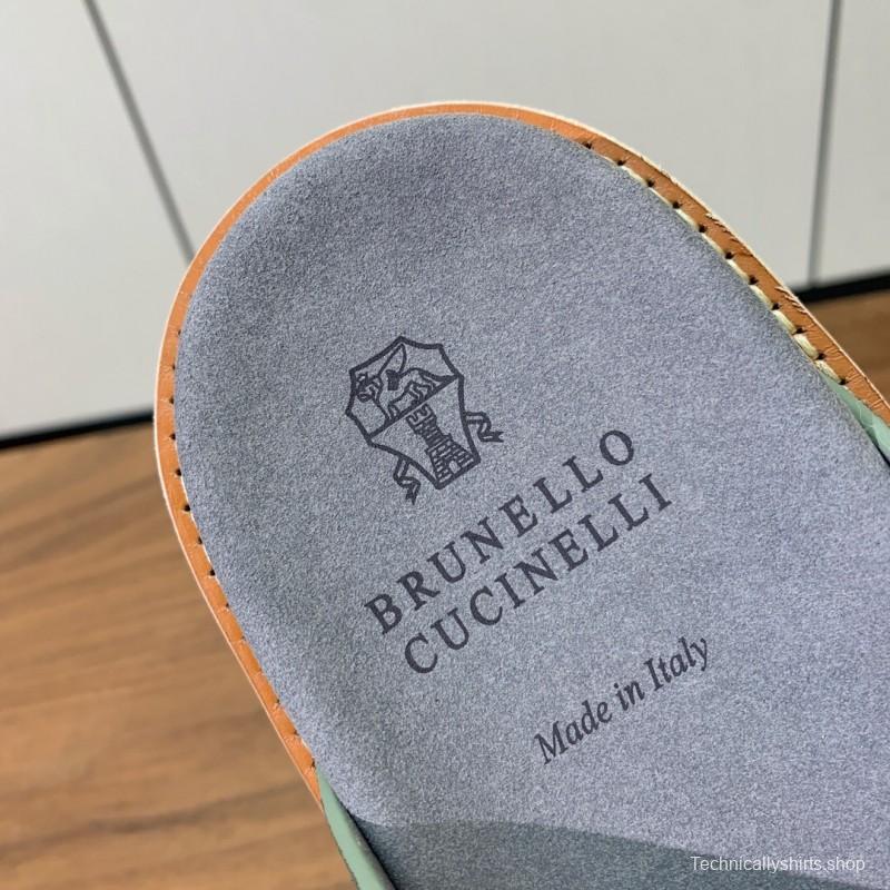 2025 Unisex Brunello Cucinelli Green Suede Leather Slippers KFY00250