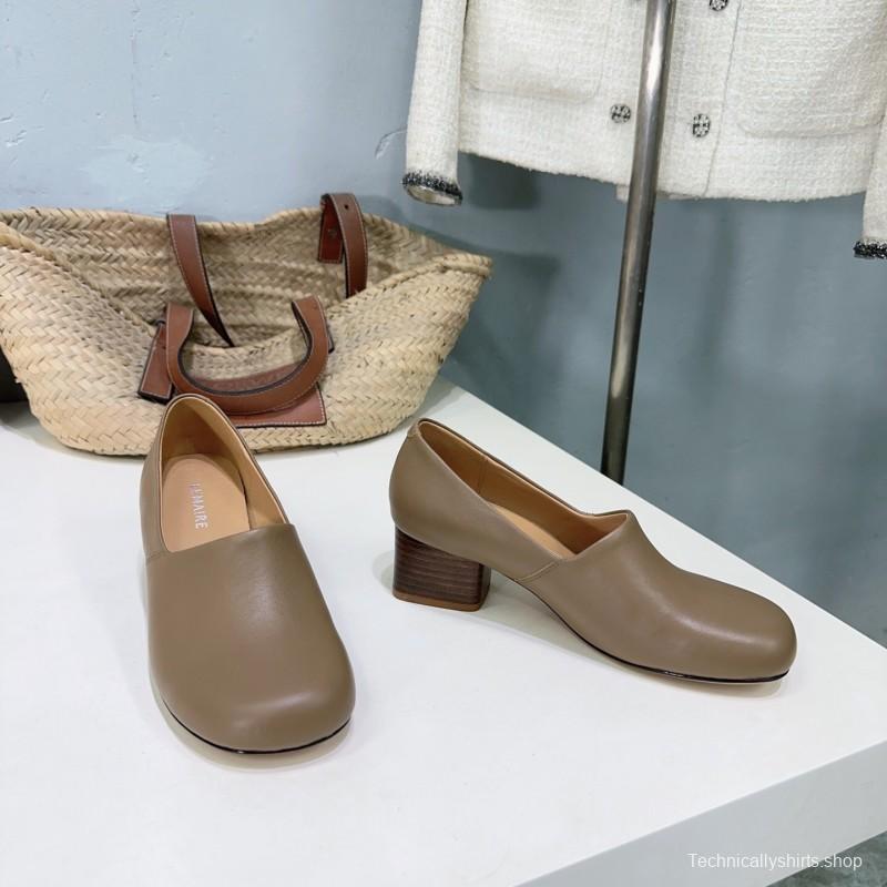 2025 Women LEMAIRE Brown Leather Block Heel Shoes