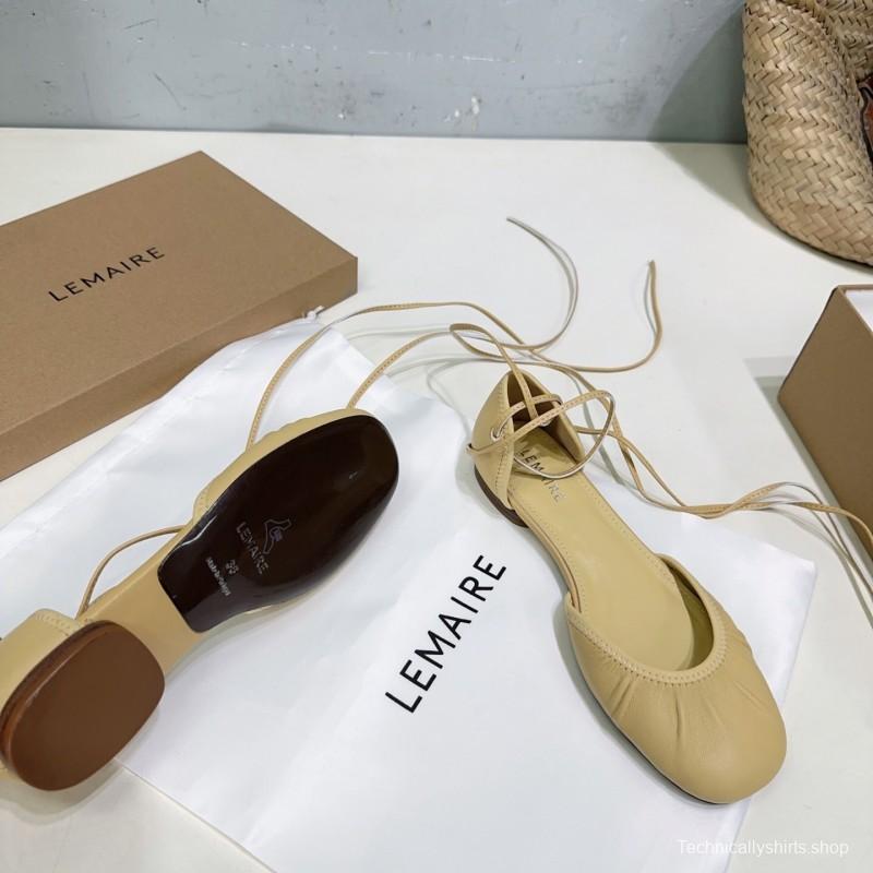 2025 Women LEMAIRE Light Yellow Lambskin Mary Jane Lace-up KFY00300