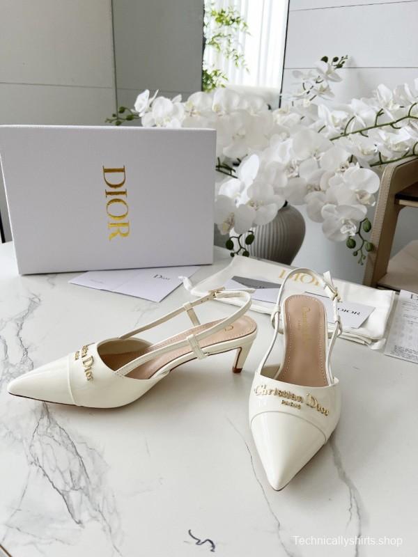 2025 Women Dior Ivory Leather Slingback High Heels KFY00310