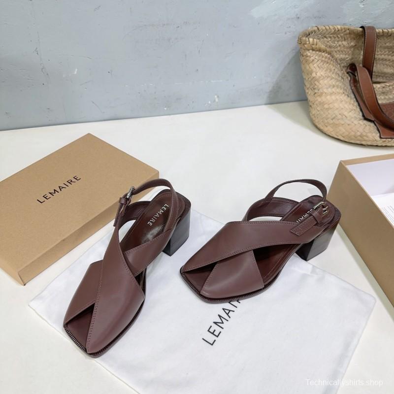 2025 Women Lemaire Brown Leather Heeled Sandals