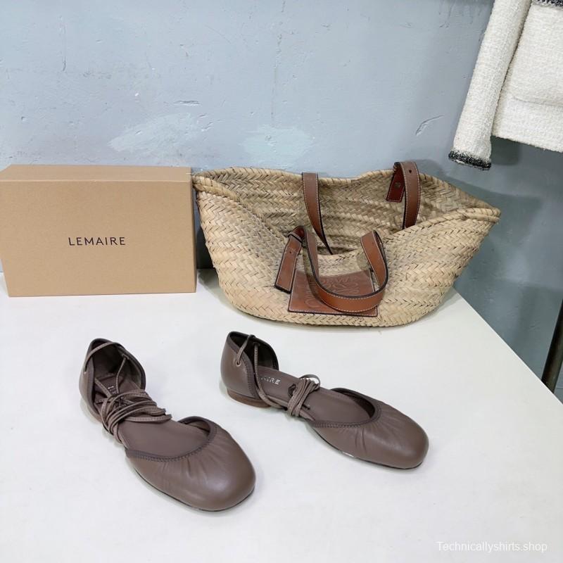 2025 Women LEMAIRE Brown Leather Ballet Flats